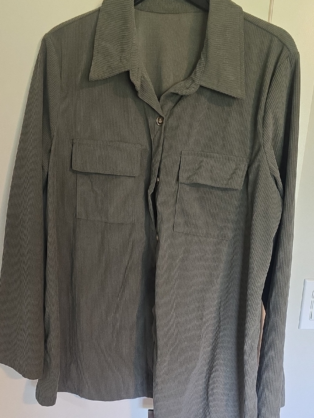 SHEIN Olive Green Corduroy Button-Down Shirt